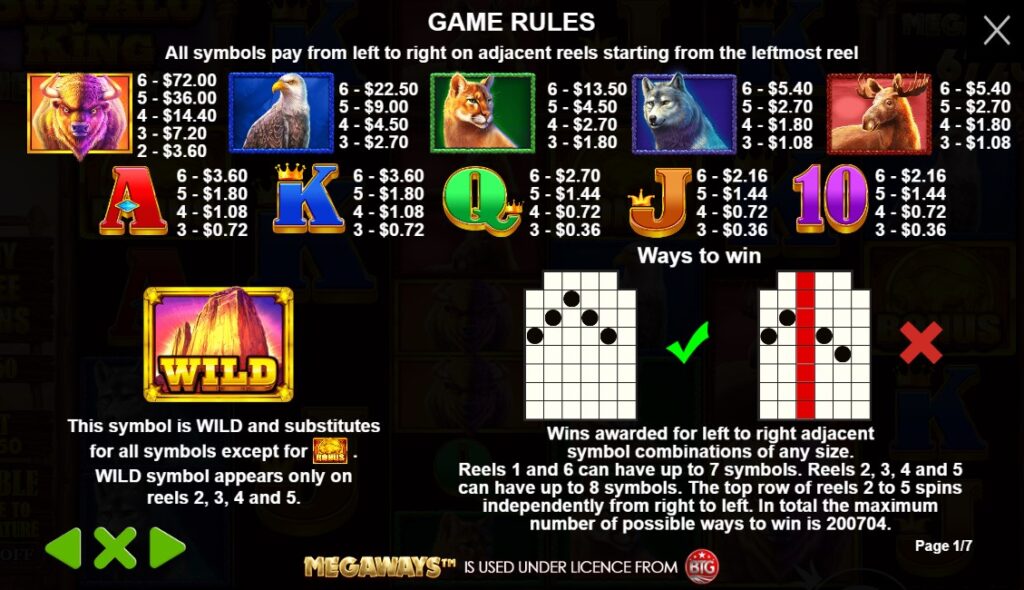 Buffalo King Megaways Slot - overall rules