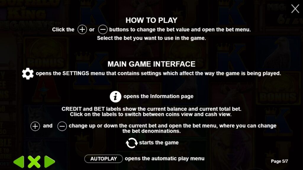 Buffalo King Megaways Slot - how to play screen